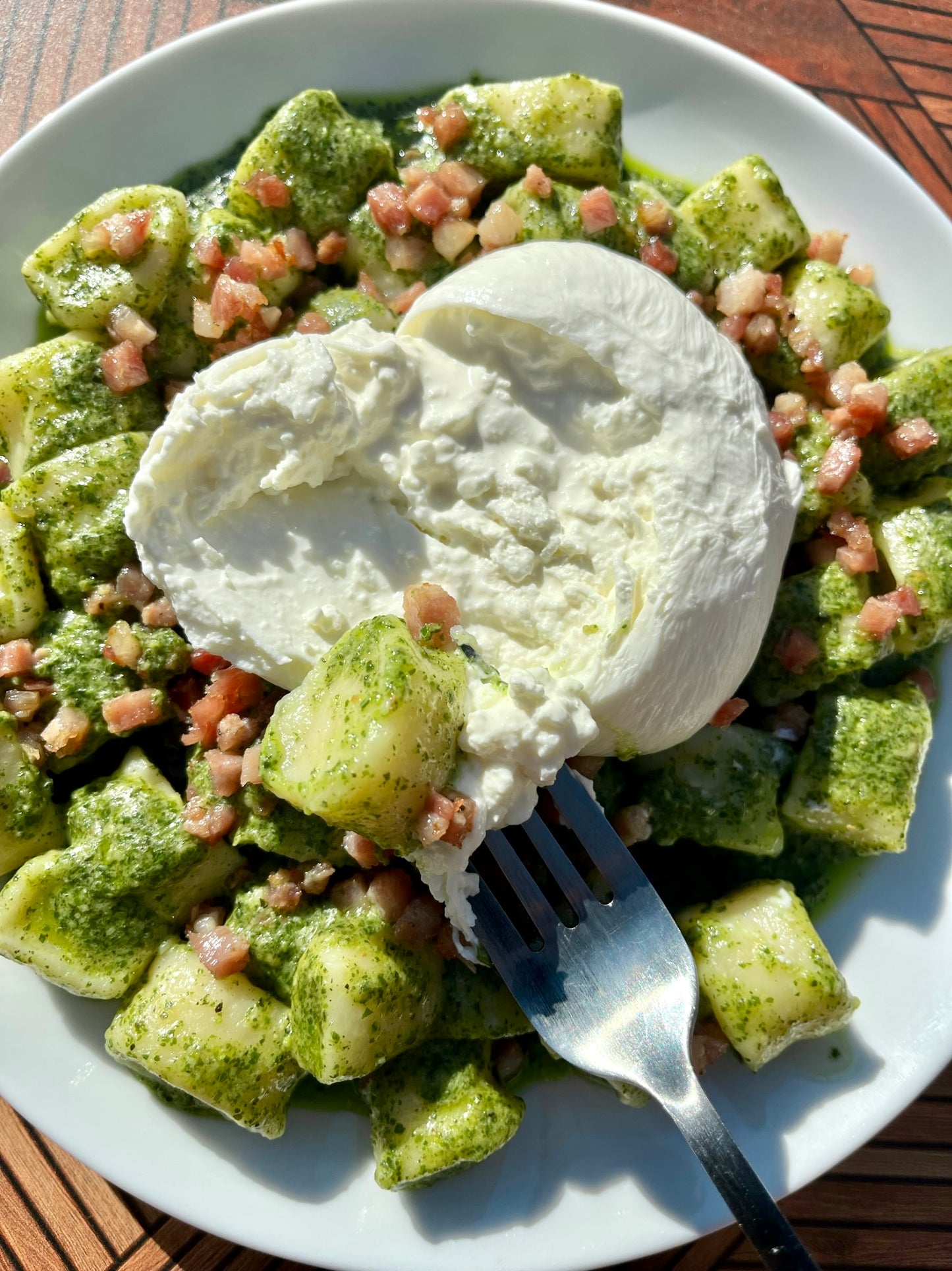 4/26 Ricotta Gnocchi with Pesto, Pancetta, and Burrata