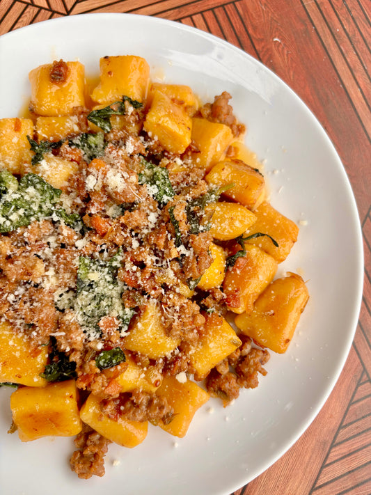 10/26 Butternut Gnocchi with Brown Butter, Italian Sausage, and Kale